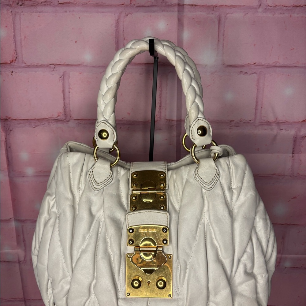 Authentic Miu Miu Matelasse Shoulder Bag with Gold Hardware
